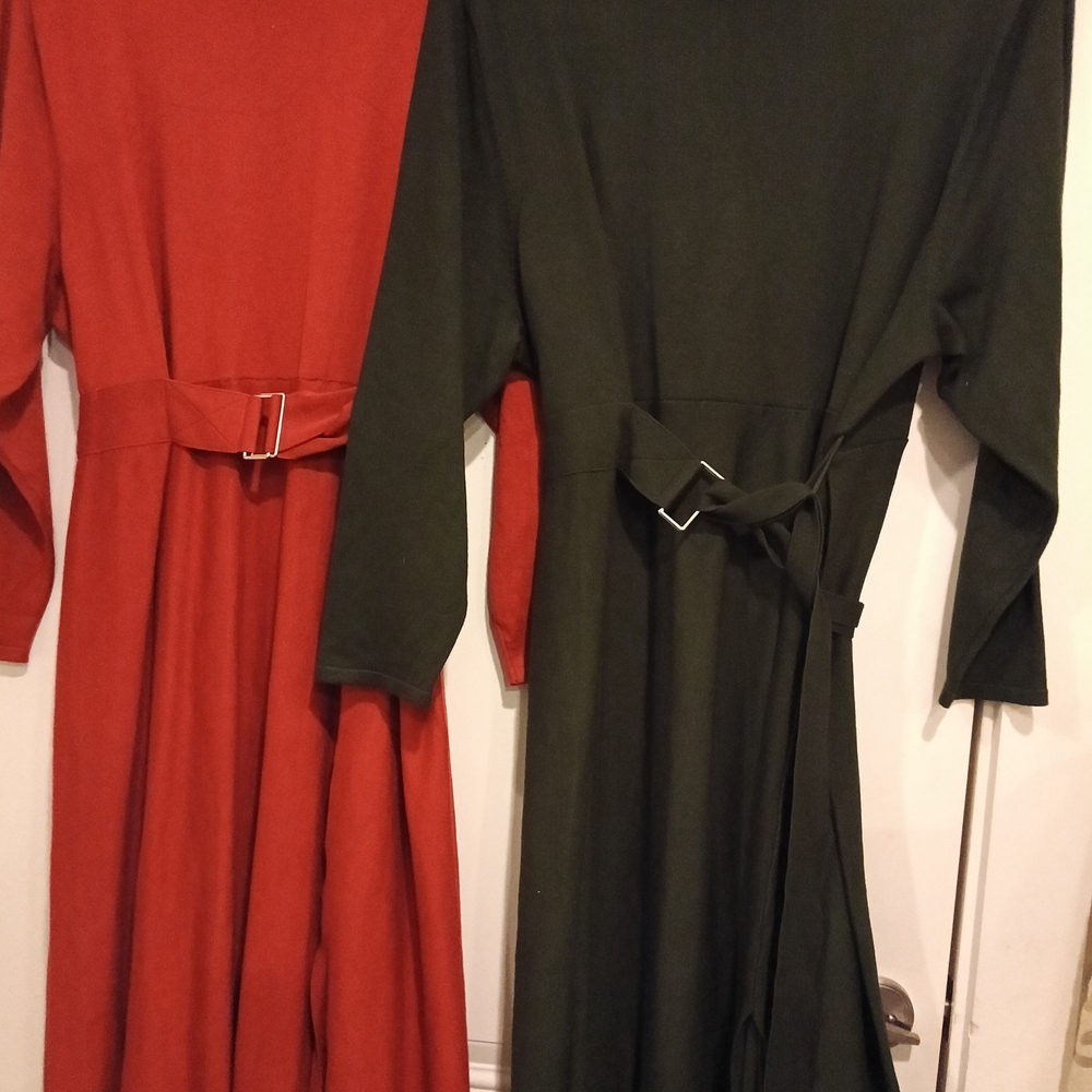 Elegant Red and Green Belted Dresses